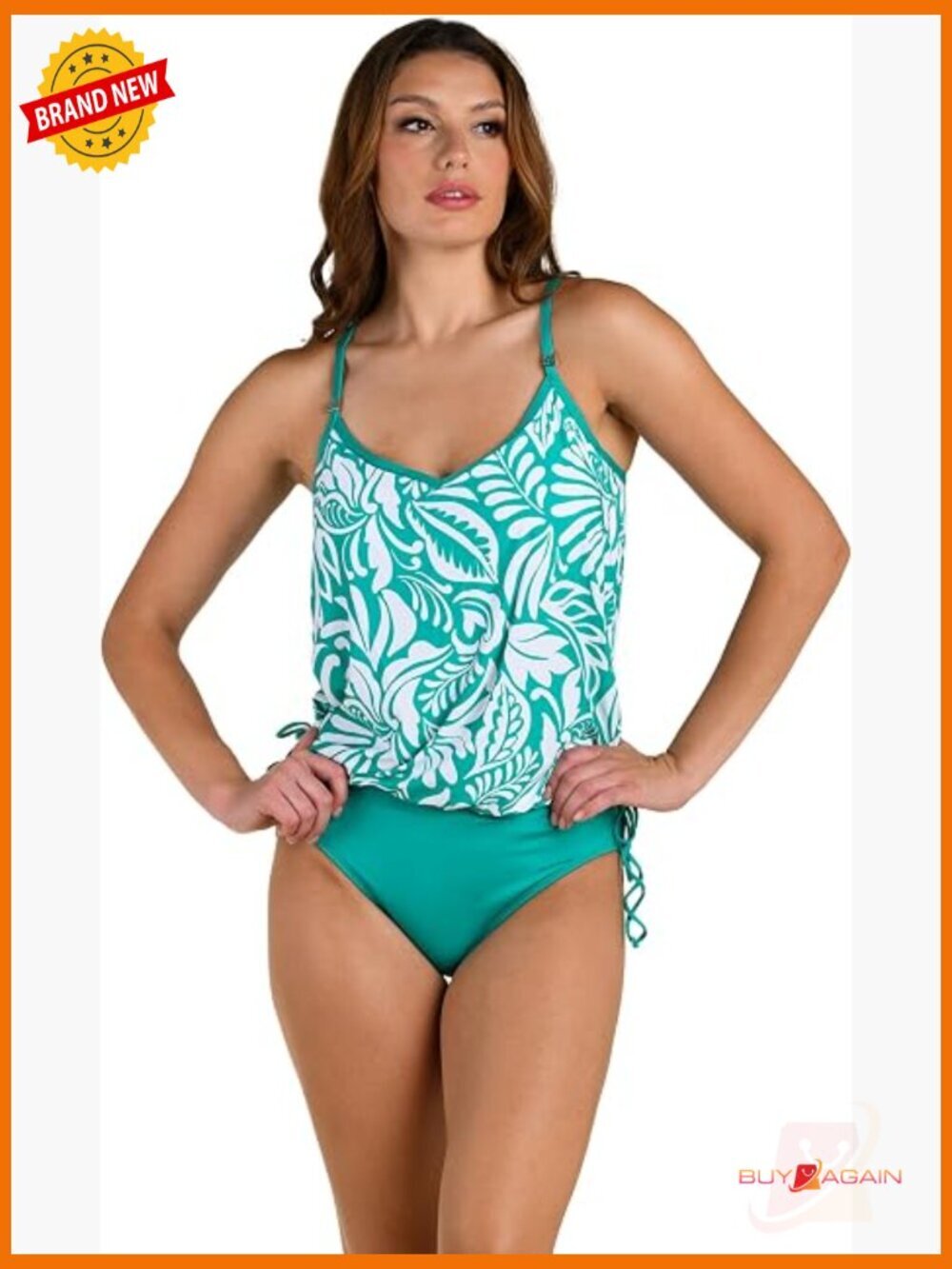 Underwire V-Neck Blouson Tankini Swimsuit Top Size 10